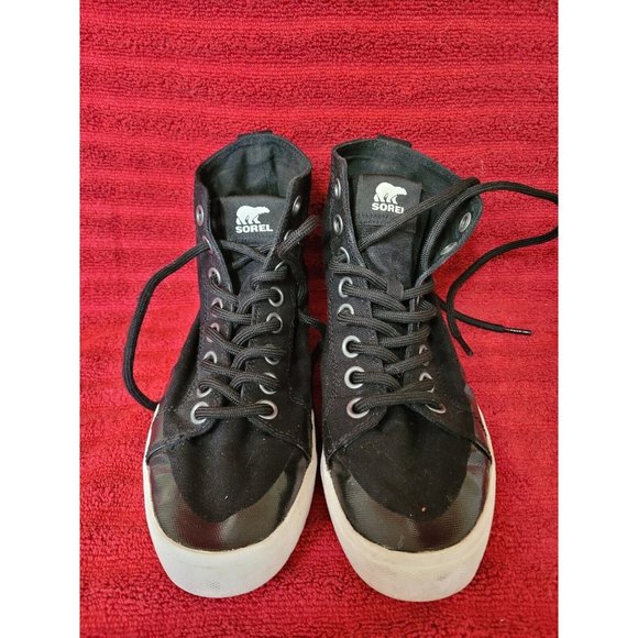 Sorel Campsneak Chukka Hi Top Sneakers Black Canvas Shoes Lace Up Women 8.5 - Picture 1 of 5